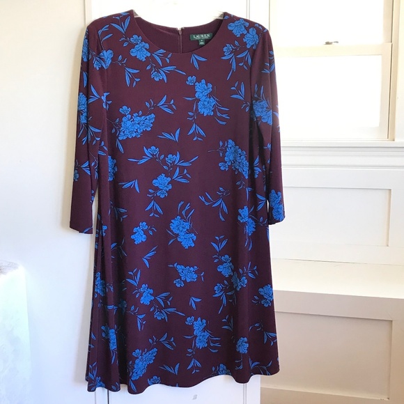 LAUREN RALPH LAUREN Floral Midi Dress 3/4 Sleeve Swing Women’s Plus Size 16 1X - Picture 1 of 16